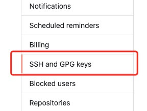 点击进入 SSH and GPG keys 页面