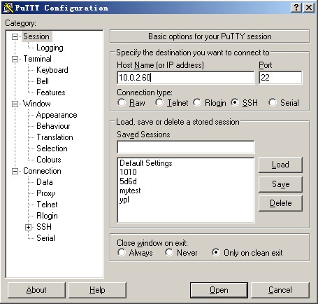 Putty Host Name 中填写 IP
