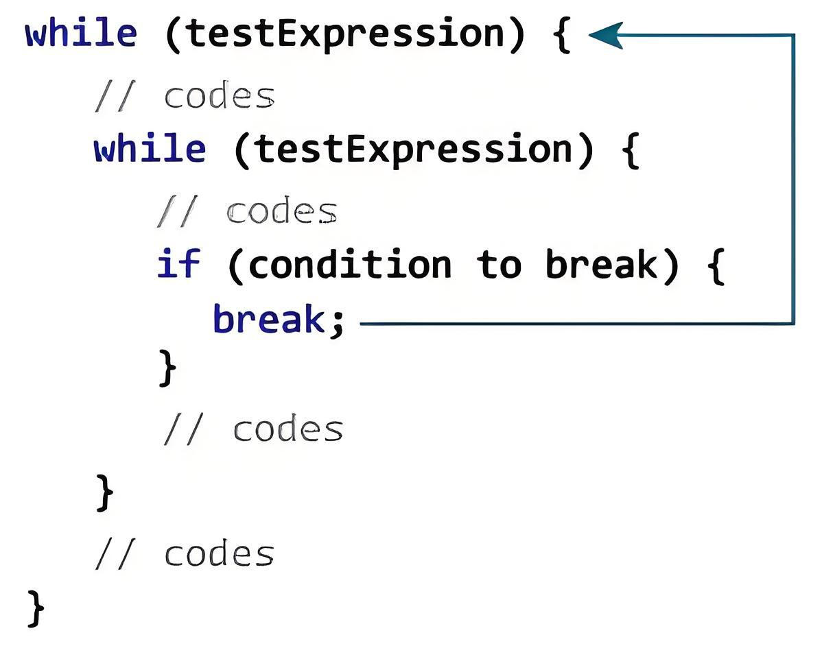Java 使用嵌套循环的 break 语句流程图